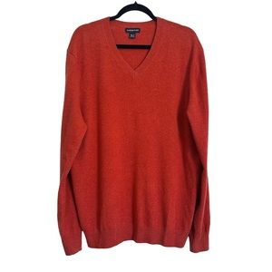 Lands’ End 100% Cashmere Mens Size XL Sweater Pullover Orange V-Neck Knit